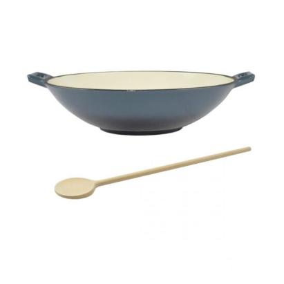 Vas de fonta tip Wok, emailat, 35.5x11 cm, cu lingura de lemn, Perfect Home GartenVIP DiyLine