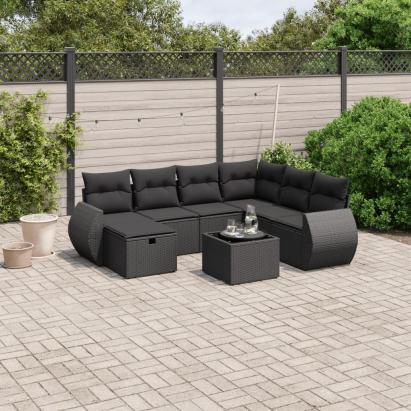 Set mobilier de grădină cu perne, 8 piese, negru, poliratan GartenMobel Dekor