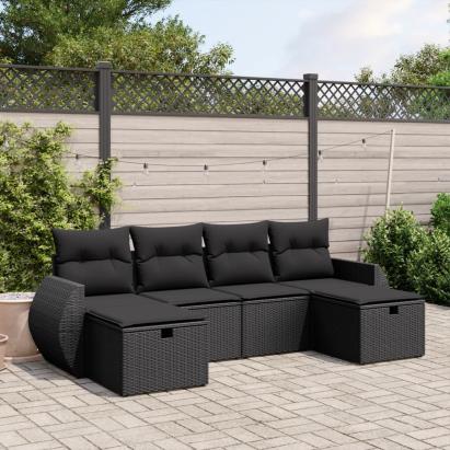 Set mobilier de grădină cu perne, 6 piese, negru, poliratan GartenMobel Dekor