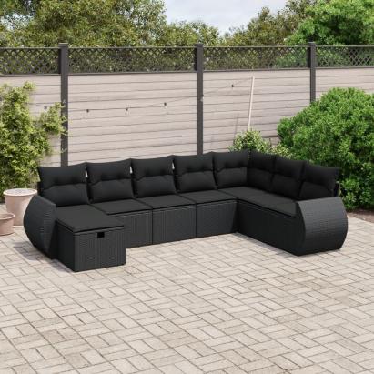 Set mobilier de grădină cu perne, 8 piese, negru, poliratan GartenMobel Dekor