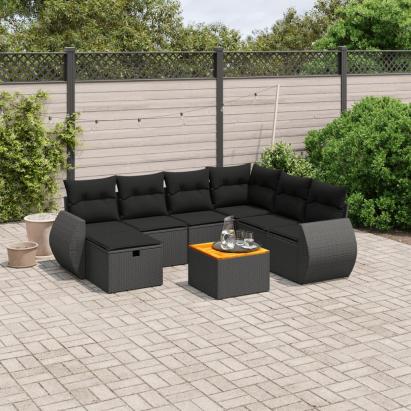 Set mobilier de grădină cu perne, 8 piese, negru, poliratan GartenMobel Dekor