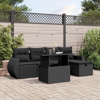 Set mobilier de grădină cu perne, 6 piese, negru, poliratan GartenMobel Dekor