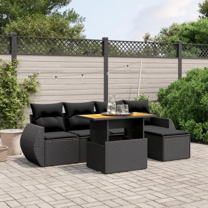 Set mobilier de grădină cu perne, 6 piese, negru, poliratan GartenMobel Dekor