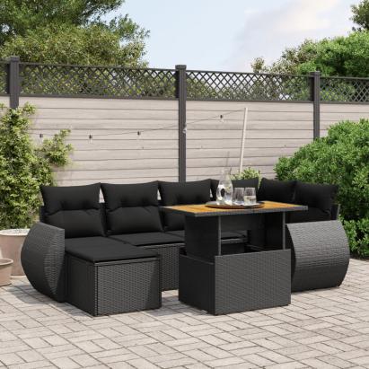 Set canapele de grădină cu perne, 7 piese, negru, poliratan GartenMobel Dekor