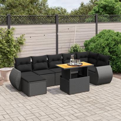 Set mobilier de grădină cu perne, 8 piese, negru, poliratan GartenMobel Dekor