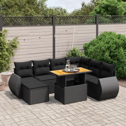 Set mobilier de grădină cu perne, 8 piese, negru, poliratan GartenMobel Dekor