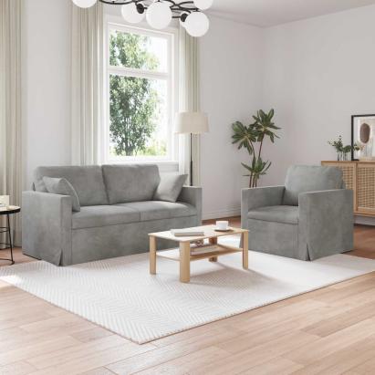 Canapea 2 pcs Gri deschis GartenMobel Dekor