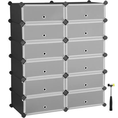 SONGMICS Etajera pantofi 83x31x105 cm, 12 compartimente modulare cu usi rabatabile, negru si alb Household NewTrend