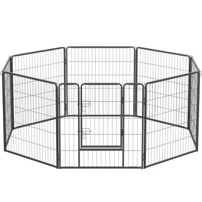 FEANDREA Tarc din panouri de fier pentru caini de talie mare, cu usa de acces, 160x160x80cm, gri Household NewTrend