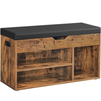 VASAGLE Pantofar cu banca, capitonata, 3 compartimente, sarcina 150 kg, 30x80x44cm, vintage, maro inchis Household NewTrend