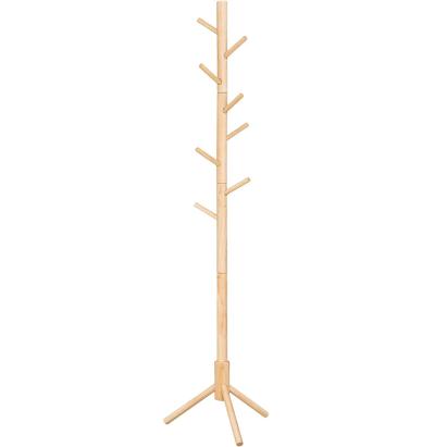 VASAGLE Cuier lemn masiv 47x47x175 cm, 8 carlige si inaltime reglabila, baza triunghiulara, natur Household NewTrend