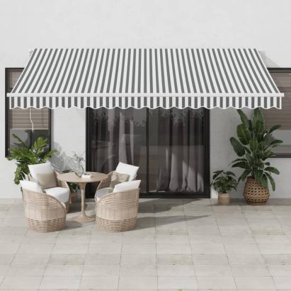 Copertină retractabilă manual cu LED, antracit/alb, 450x350 cm GartenMobel Dekor