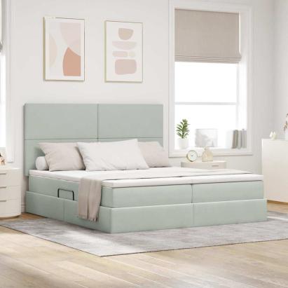 Pat cu lumini cu bandă LED Gri deschis 200 x 200 cm Catifea GartenMobel Dekor