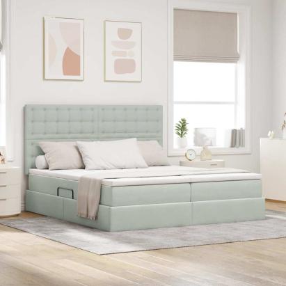 Pat cu lumini cu bandă LED Gri deschis 200 x 200 cm Catifea GartenMobel Dekor