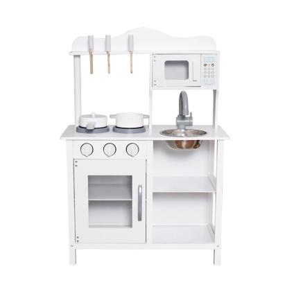 Bucatarie din lemn si mdf pentru copii, cuptor cu microunde, chiuveta, rafturi, ustentile pentru gatit, 60x30x85 cm, alba MultiMark GlobalProd