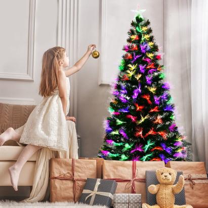 Brad artificial, iluminat fibra optica si led, inaltime 210 cm, ramuri flexibile, suport metalic MultiMark GlobalProd