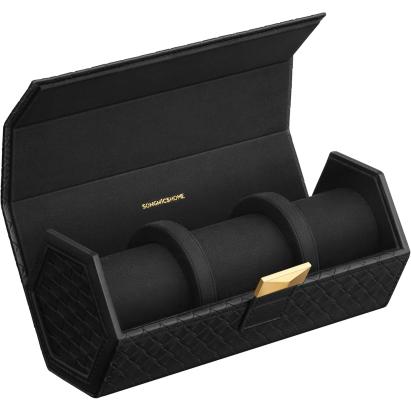 SONGMICS Cutie voiaj ceasuri Ronne, 3 compartimente + spatiu ascuns, 21x10x9 cm, negru Household NewTrend