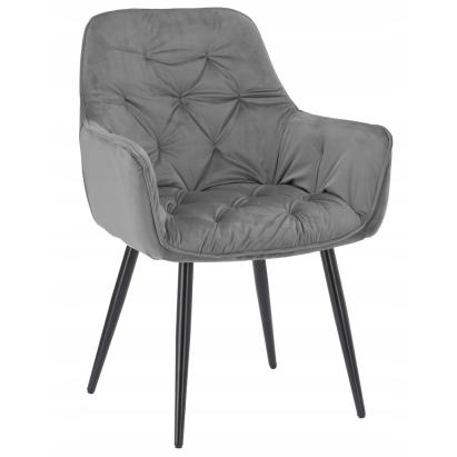 Fotoliu catifea tapitat, cu spatar inalt si design cu cusaturi, 55x60x89 cm, gri Household NewTrend