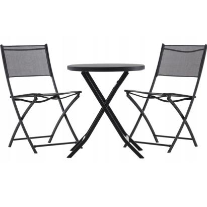 Set mobilier balcon pliabil cu masa sticla si 2 scaune, structura metalica, 60x70 cm, negru Household NewTrend