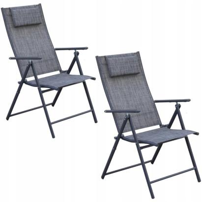 Set 2 scaune reglabile de gradina cu tetiera, textilene si cadru metalic, 57x68x106 cm, gri Household NewTrend