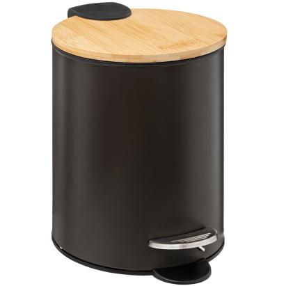 Cos gunoi 5Five Modern Color cu capac bambus si sistem soft-close, otel, polipropilena si bambus, 3L, 22x17x23 cm, negru Household NewTrend