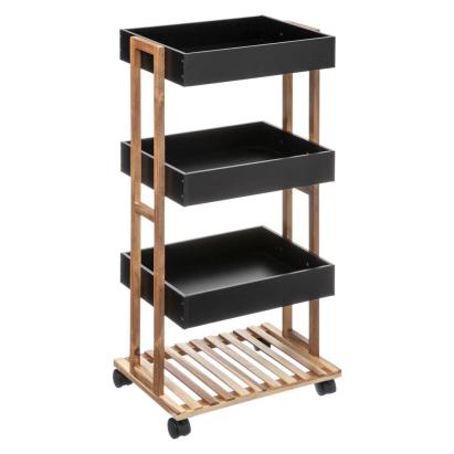 Etajera cu 4 rafturi 5Five Natureo pe roti, MDF si bambus, 40x30x88 cm, negru Household NewTrend