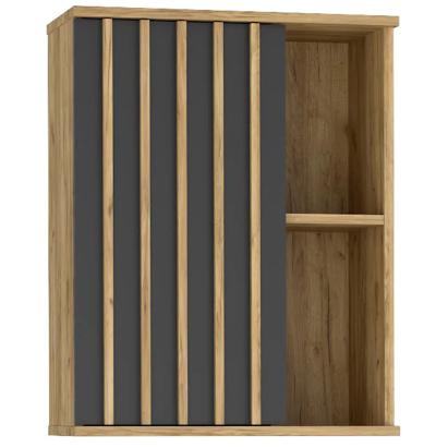 Dulap suspendat 60x37x80 cm cu 1 usa si rafturi, stil loft, finisaj craft/negru Household NewTrend