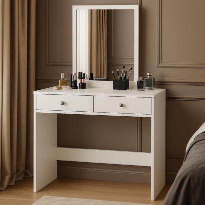 Masa de toaleta si machiaj  Mega cu 2 sertare și oglinda, 100x50x134 cm, finisaj alb Household NewTrend