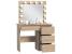 Masa de toaleta si machiaj Hollywood cu oglinda LED si 4 sertare, 94x43x140 cm, stejar Household NewTrend