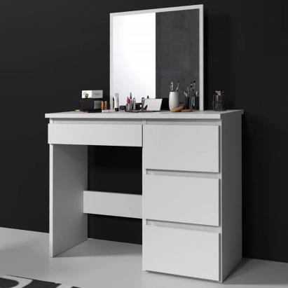 Masa de toaleta si machiaj Beta cu oglinda si 4 sertare, 94x43x130 cm, finisaj alb Household NewTrend