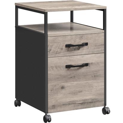 VASAGLE Dulap mobil 42x44x69 cm, cu 2 sertare si roti cu frana, compartiment deschis si suport dosare, PAL si otel, gri si negru Household NewTrend