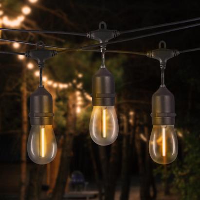 Ghirlanda luminoasa decorativa pentru exterior, alimentare la priza, 15 metri, 15 becuri LED cu iluminare calda 3000K, IP44, controler prin aplicatie Household NewTrend