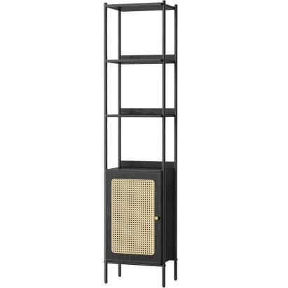 VASAGLE Biblioteca cu 6 etaje, cadru metalic, usa cu efect ratan Boho, 30x40x175 cm, negru Household NewTrend