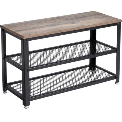 VASAGLE Raft pentru pantofi cu 2 polite, 73x30x45cm, otel, stil industrial, gri stejar si negru Household NewTrend