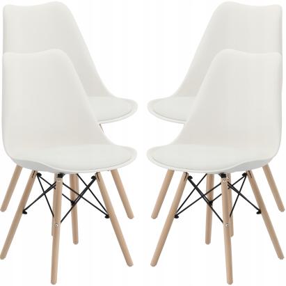 Set 4 scaune de bucatarie, design scandinav modern, sezut cu burete, alb Household NewTrend