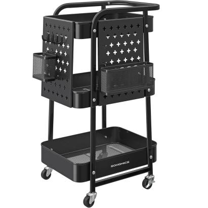 SONGMICS Raft de depozitare mobil tip carucior rulant, pentru baie sau bucatarie, cadru otel, 32x43x74 cm, negru Household NewTrend