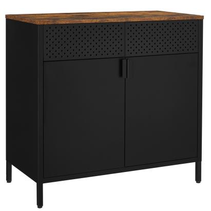 SONGMICS Dulap de depozitare 80x40x76 cm, negru si maro rustic, stil industrial, otel si PAL, cu 2 usi, 1 sertar si panou perforat Household NewTrend