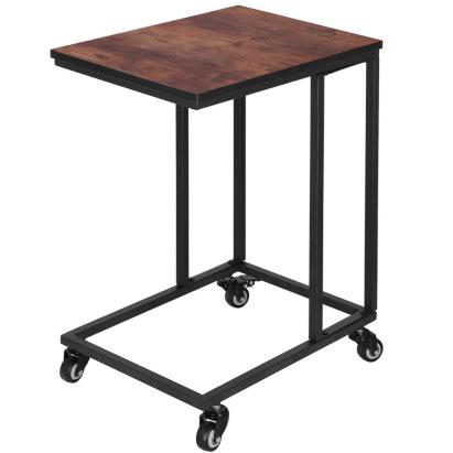 Masuta de cafea, cu cadru de otel si roti, industrial, 35x50x66 cm, maro wenge Household NewTrend