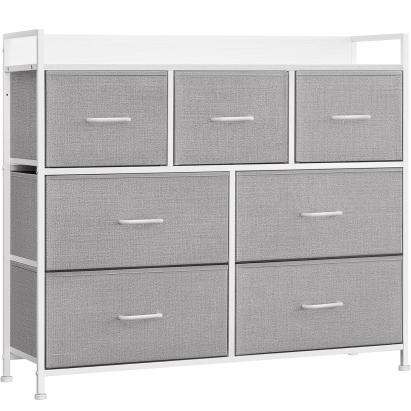 SONGMICS Comoda cu cadru metalic si 7 sertare din stofa, 29x98x85 cm , gri si alb Household NewTrend