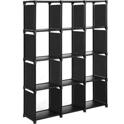 SONGMICS Raft de depozitare modular cu 12 cuburi, textil, personalizabil, 30x105x140 cm, negru Household NewTrend