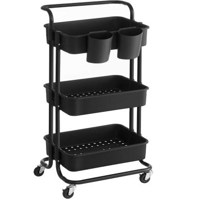 SONGMICS Carucior de depozitare pe roti, pentru bucatarie sau baie, cu 3 nivele, 42x34x86 cm, negru Household NewTrend