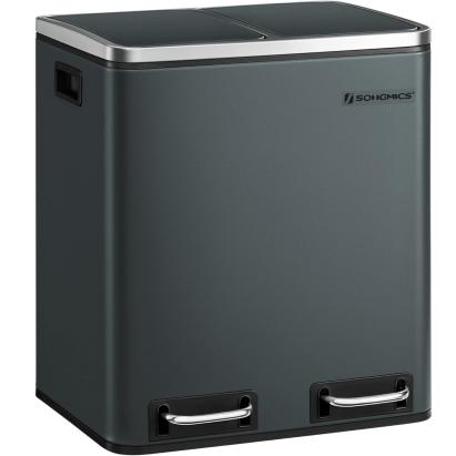SONGMICS Cos de gunoi din inox cu 2 compartimente colectare selectiva, cu galeti interioare, 2x15litri, gri Household NewTrend