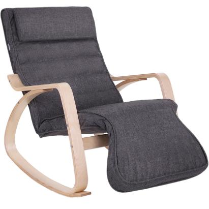 SONGMICS Scaun balansoar din lemn, suport picioare reglabil, maxim 150kg, 67x115x91cm, gri inchis Household NewTrend