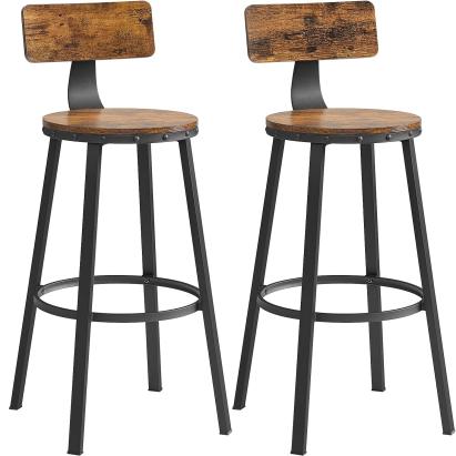VASAGLE Set de 2 scaune de bar inalte cu spatar, cadru din otel, industrial, 54x99cm, maro rustic Household NewTrend