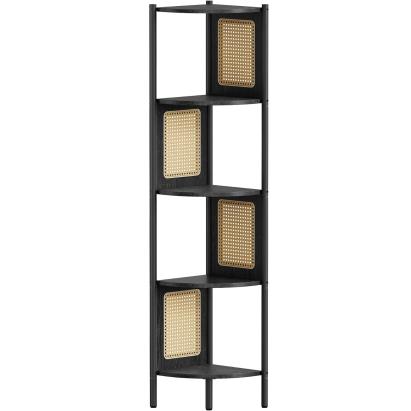 VASAGLE Raft de colt boho, cadru metalic, polite MDF si panouri poliratan, 32x32x156cm, negru Household NewTrend