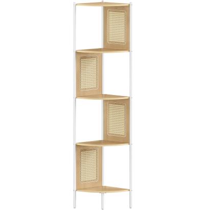 VASAGLE Raft de colt boho, cadru metalic, polite MDF si panouri poliratan, 32x32x156cm, bej Household NewTrend