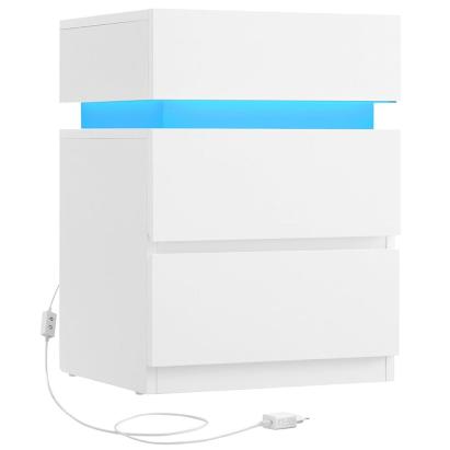VASAGLE Noptiera din MDF cu iluminare LED, culori si intensitate reglabile, 35x40x55cm, alb Household NewTrend