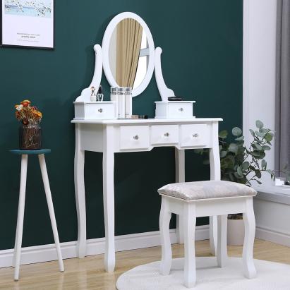 Set masa de toaleta 140x80x40 cm, oglinda si scaun incluse, 5 sertare MultiMark GlobalProd