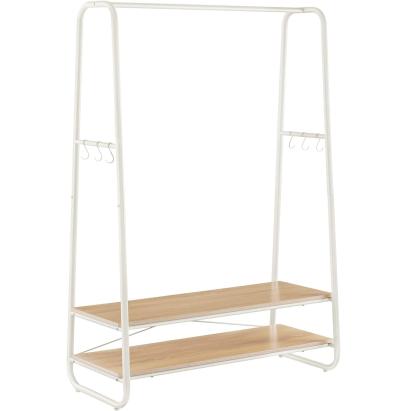 VASAGLE Raft pentru haine cu suport pentru pantofi, 2 polite, 6 carlige laterale, 45x100x160cm, alb-crem Household NewTrend