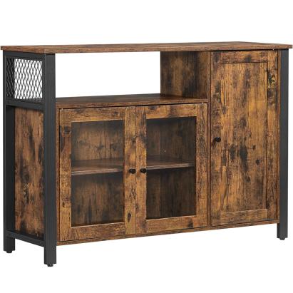 VASAGLE Dulap de depozitare tip bufet, cu 3 usi, stil industrial, 110x33x75cm, maro rustic si negru Household NewTrend
